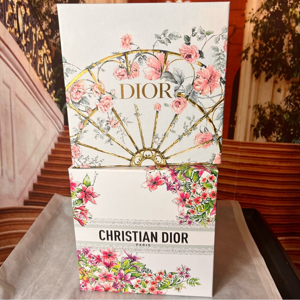 2 Limited Edition Christian Dior Gift Boxes, 3 Gift Cards, 1 Ribbon, Tissue
